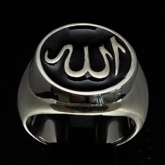 Excellent crafted Men's Muslim Ring Black Allah Symbol - Sterling Silver-0