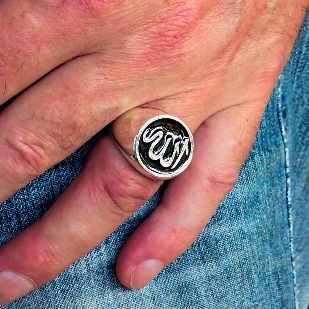 Excellent crafted Men's Muslim Ring Black Allah Symbol - Sterling Silver-4