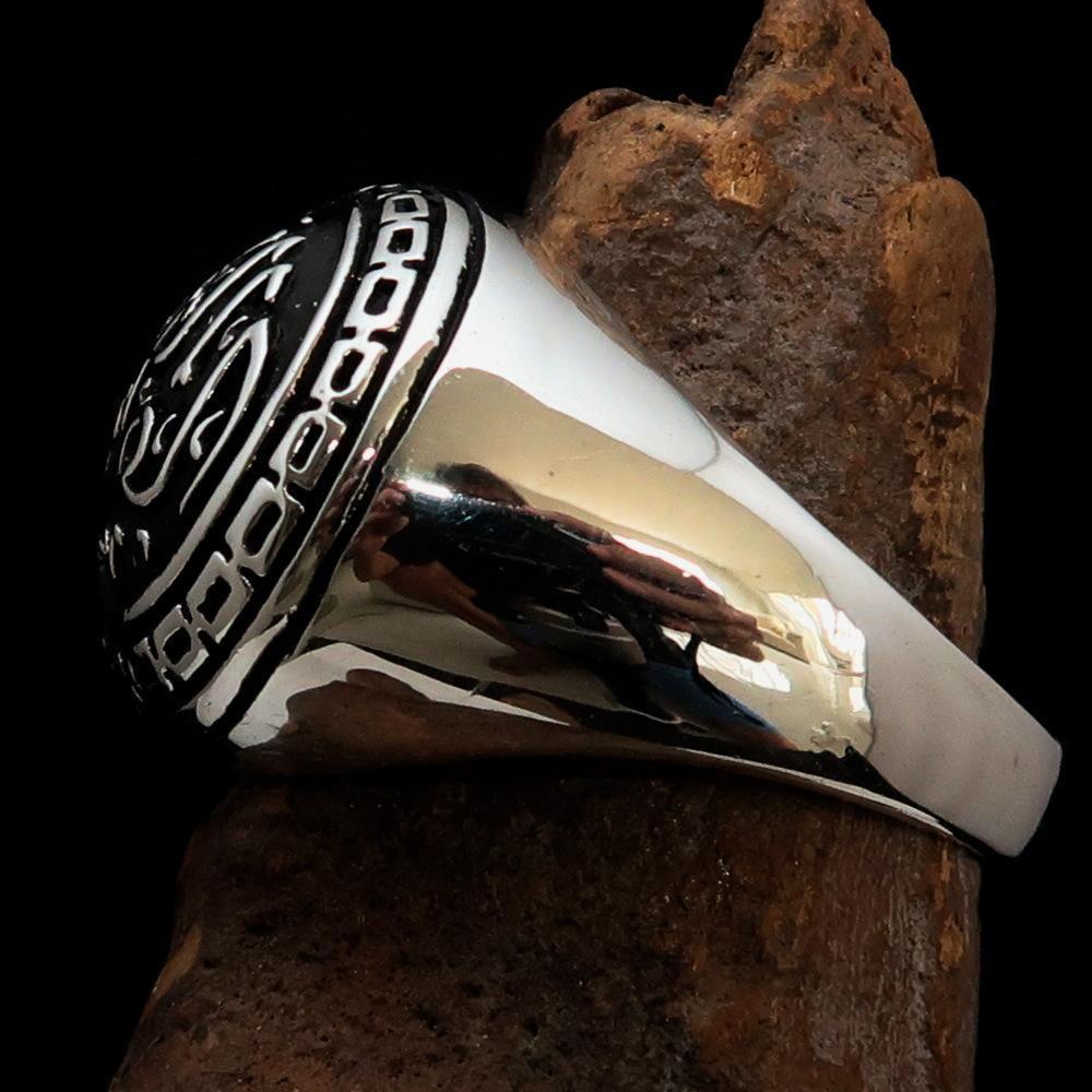 Domed Men's antiqued Al Quran ul Kareem Muslim Ring - Sterling Silver-4