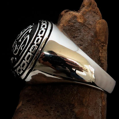 Domed Men's antiqued Al Quran ul Kareem Muslim Ring - Sterling Silver-4