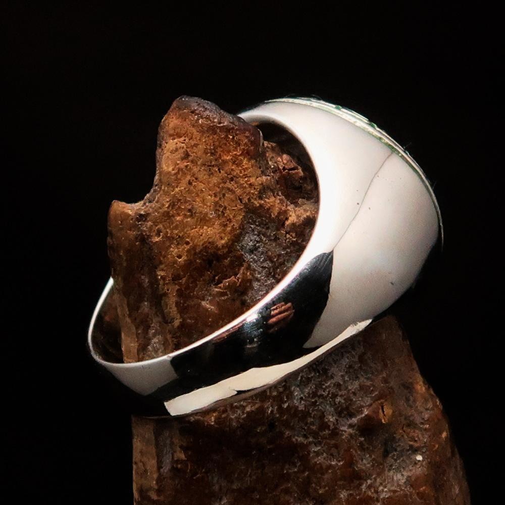 Domed Men's green Al Quran ul Kareem Muslim Ring - Sterling Silver-3