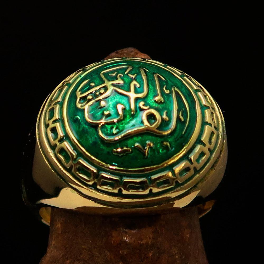 Domed Men's green Al Quran ul Kareem Muslim Pinky Ring - solid Brass-1