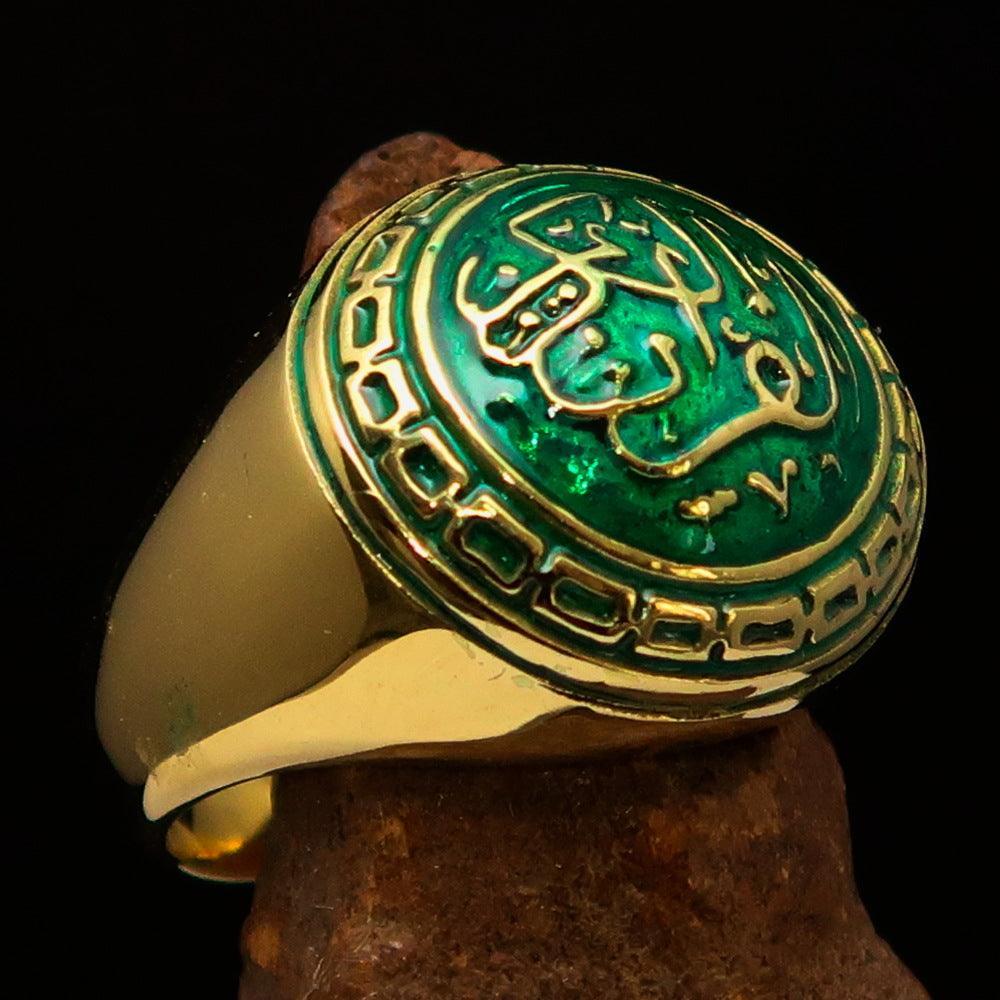 Domed Men's green Al Quran ul Kareem Muslim Pinky Ring - solid Brass-2