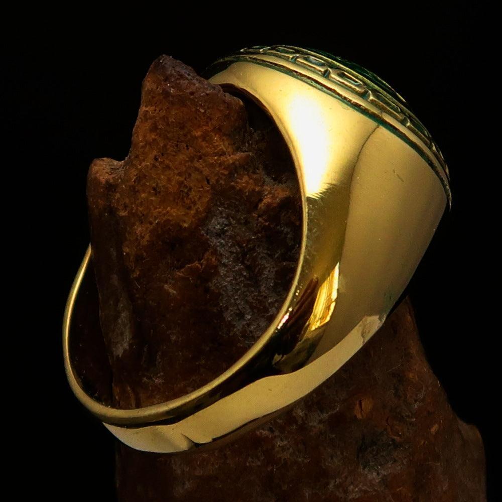 Domed Men's green Al Quran ul Kareem Muslim Pinky Ring - solid Brass-3