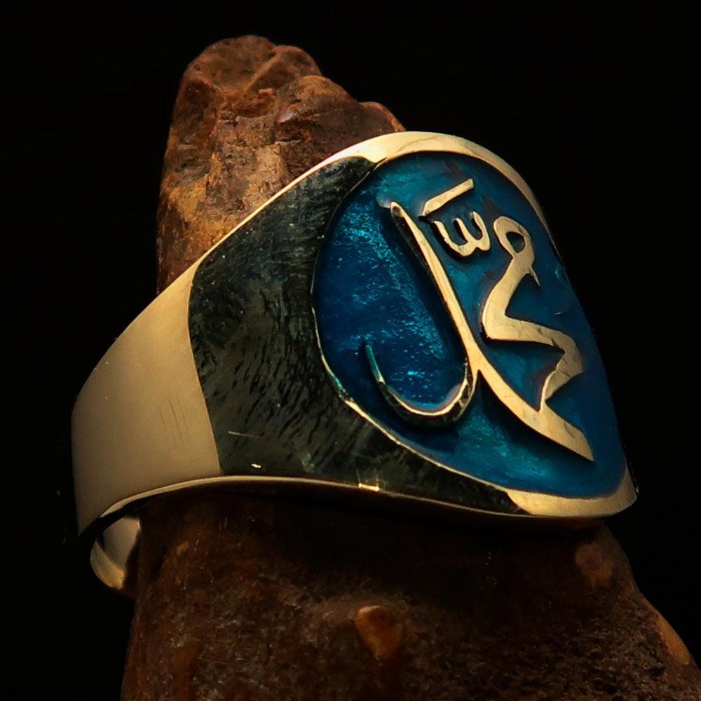Perfectly crafted Men's blue Muhammad Muslim Pinky Ring - solid Brass-2