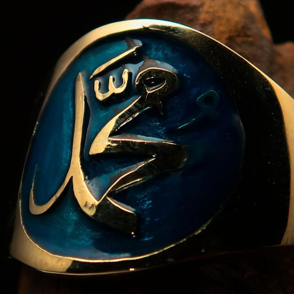 Perfectly crafted Men's blue Muhammad Muslim Pinky Ring - solid Brass-0