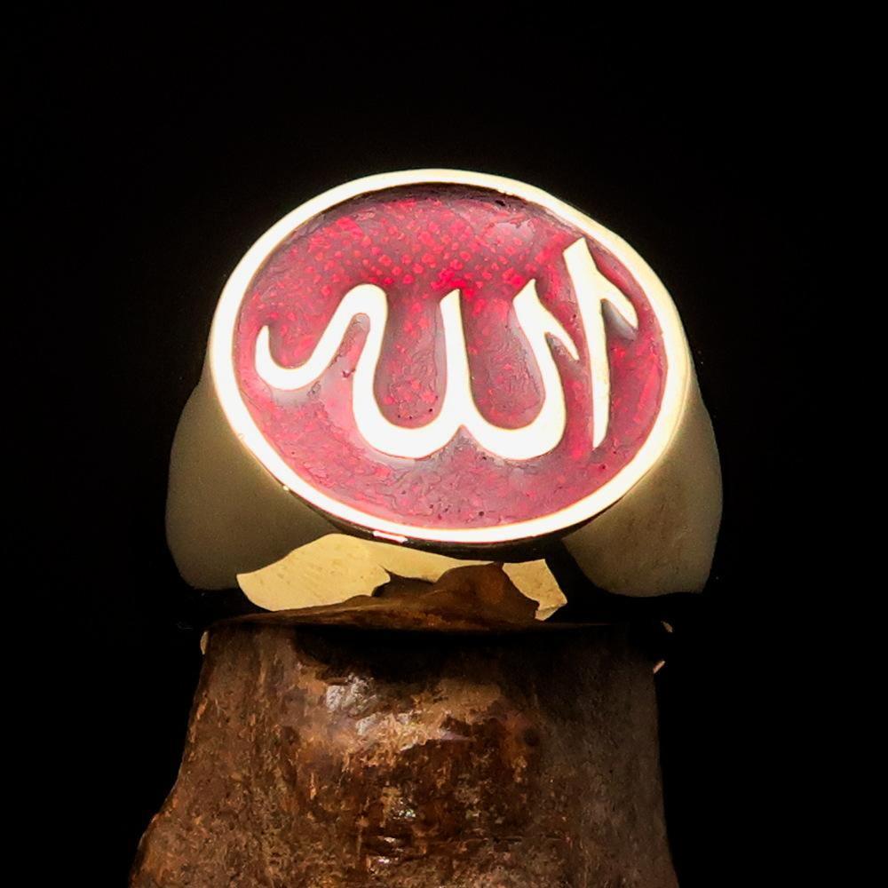 Excellent crafted Men's Muslim Ring Red Allah Symbol - solid Brass-1
