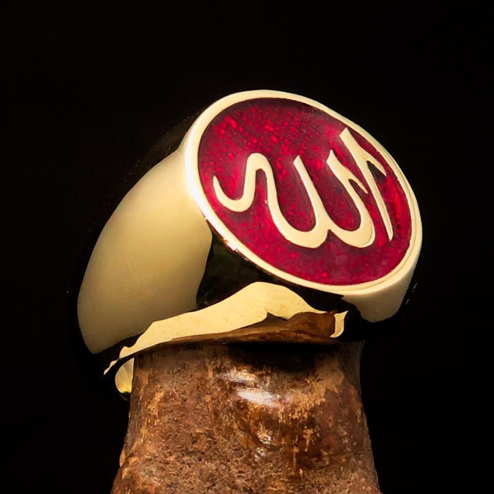 Excellent crafted Men's Muslim Ring Red Allah Symbol - solid Brass-2