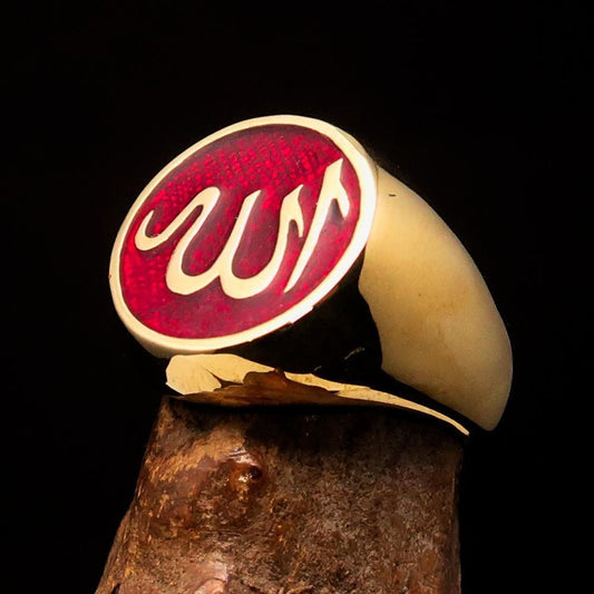 Excellent crafted Men's Muslim Ring Red Allah Symbol - solid Brass-0