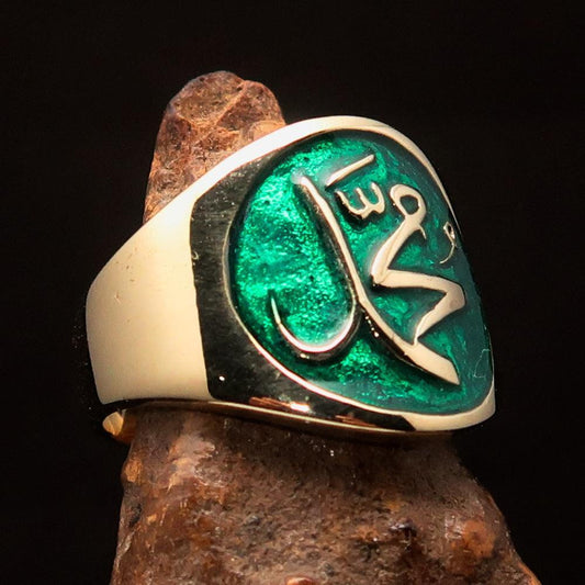 Perfectly crafted Men's green Muhammad Muslim Pinky Ring - solid Brass-0
