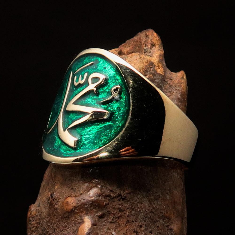 Perfectly crafted Men's green Muhammad Muslim Pinky Ring - solid Brass-4