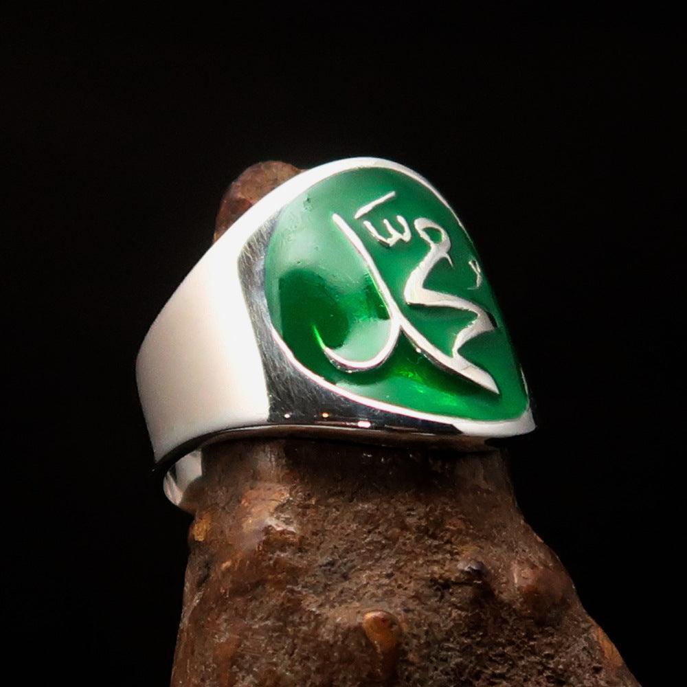 Excellent crafted Men's green Muhammad Muslim Ring - Sterling Silver-2