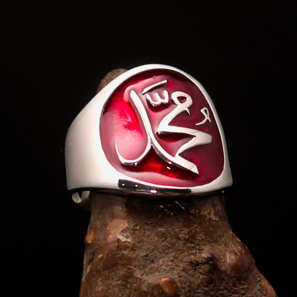 Excellent crafted Men's red Muhammad Muslim Ring - Sterling Silver-0